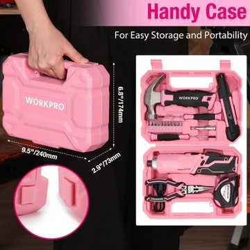 WORKPRO Набор инструментов розового цвета, 18 предметов и отвертка
