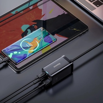 Зарядное устройство BASEUS GaN3 PRO 65 Вт 2x USB-C 2xUSB-A PD QC4 + кабель USB-C