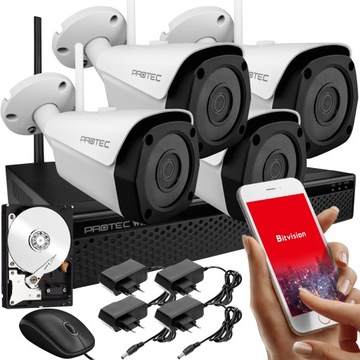 KOMPLETNY ZESTAW MONITORING 4 KAMERY 8Mpx WIFI 4TB