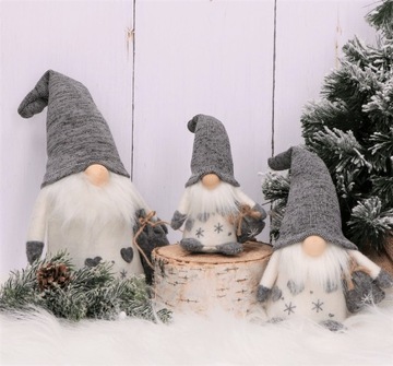 Белый эльф в серой новогодней шапке, 20 см.