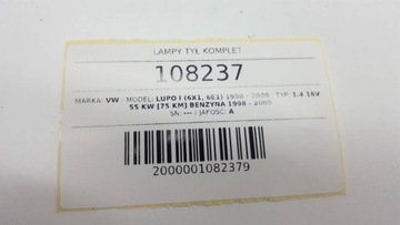 SVĚTLA ZADNÍ KOMPLET SVĚTLO LEVÝ PRAVÁ VW LUPO AROSA FACELIFT 1999