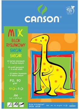 Blok rysunkowy kolorowy biały MIX A4 Canson 15 ark
