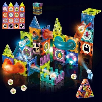 KLOCKI MAGNETYCZNE PANELE 75 el ZESTAW ŚWIECĄCY TOR