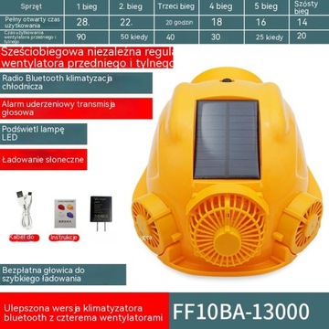 Solar klimatyzator bluetooth czapka na kask