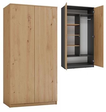 SZAFA GARDEROBA DRZWI PÓŁKI SD-90 DĄB ARTISAN
