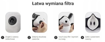 MASKA ANTYSMOGOWA SPORTOWA PRZECIWPYŁOWA + FILTRY HEPA PM2,5 CE PREMIUM