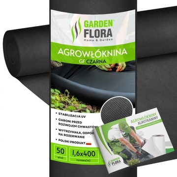 AGROWŁÓKNINA CZARNA NA CHWASTY 1,6x400M AGROTKANINA MATA ANTYCHWASTOWA 50G