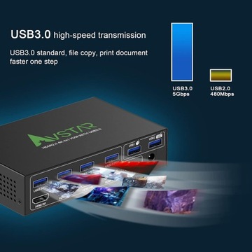 KVM-переключатель HDMI 4K, 60 Гц, 4 порта, выход 4 в 1, USB 3.0 AVstar Ł452