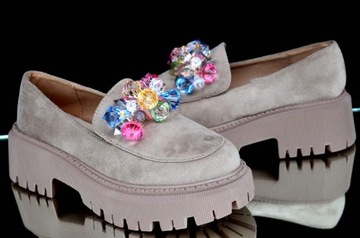 ЗАМЕЧАТЕЛЬНЫЕ ЖЕНСКИЕ ЛОФЕРЫ С КРИСТАЛЛАМИ ПОВСЕДНЕВНАЯ КОЖАНАЯ ОБУВЬ ИТАЛЬЯНСКИЙ ЭКСКЛЮЗИВНЫЙ СТИЛЬ