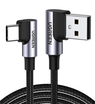 UGREEN PRZEWÓD KABEL USB-A DO USB C KĄTOWY 90 STOPNI QC 3.0 PD 3A OPLOT 1M