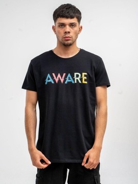 T-SHIRT MĘSKI Koszulka Z Krótkim Rękawem Męska Czarna Aware Colorful Name L