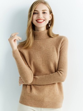 SWETER 100% WEŁNA MERINO GOLF BEŻOWY XL
