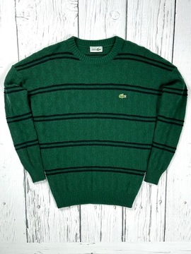 LACOSTE Vintage Retro Wełniany Sweter Męski w Paski Logowany r. 6 / XL