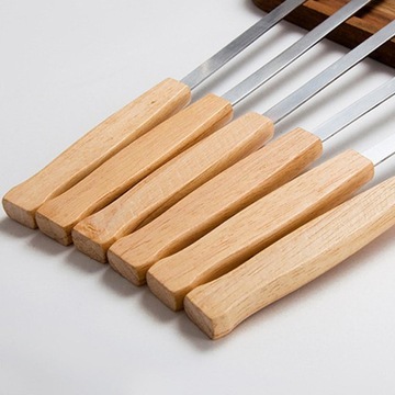 8Pcs Kabob Skewers Reusable Wooden Handle Long Metal Shish Kebab Skewers