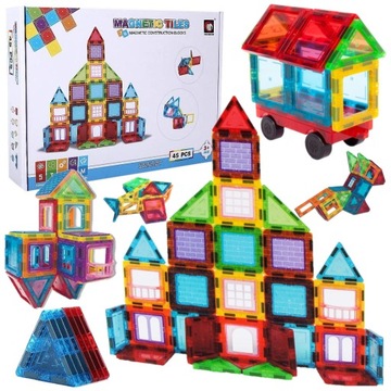 РАЗНОЦВЕТНАЯ КОНСТРУКЦИЯ Магнитные кирпичи 3D МАГНИТНЫЕ ПЛИТКИ XXL 45 шт.