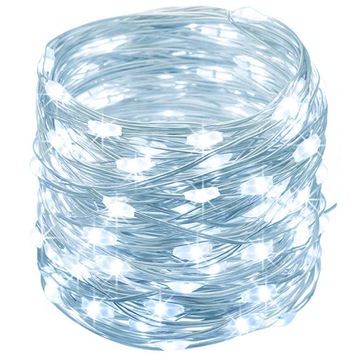 LAMPKI DRUCIKI 80 LED BATERIE BIAŁE ZIMNE ŚWIATŁO