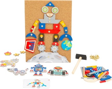 PRZYBIJANKA ROBOTY pinezki i młotek 160 części
