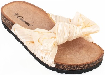 7216 BEŻOWE KLAPKI NA KORKU PROFILOWANE KOKARDA 38