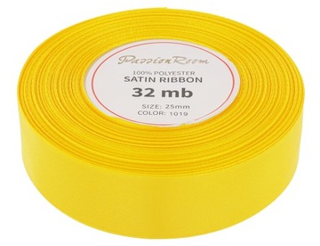 Wstążka tasiemka taśma satynowa do dekoracji ozdobna stroik 25mm 32mb żółta