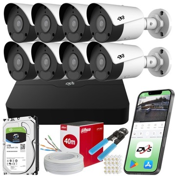 ZESTAW DO MONITORINGU IP 8 KAMER ZEWNĘTRZNYCH 2MPX DARMOWA APLIKACJA DYSK
