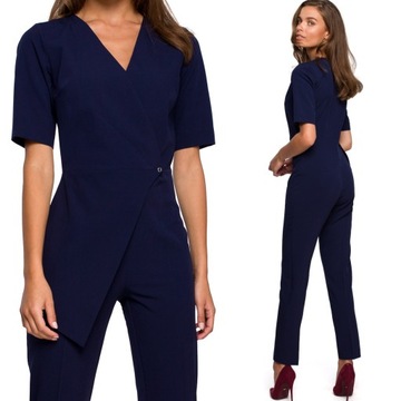 KOMBINEZON ELEGANCKI DAMSKI KOBIECY Z PODWÓJNYM PRZODEM GRANATOWY 42 XL