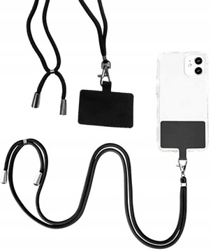 Smycz na szyję do telefonu kluczy tasiemka brelok czarna długa rzemień
