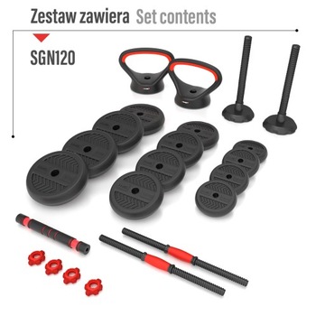 REGULOWANY ZESTAW CIĘŻARÓW SZTANGA HANTELKI KETTLE 20KG HMS