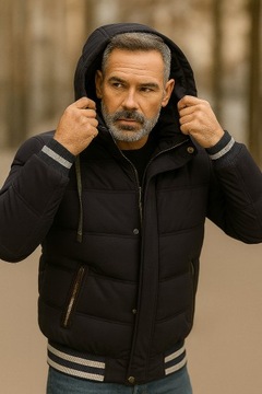 КУРТКА-ПУХОВИК МУЖСКАЯ ЗИМНЯЯ УТЕПЛЕННАЯ С КАПЮШОНОМ, ЧЕРНАЯ M