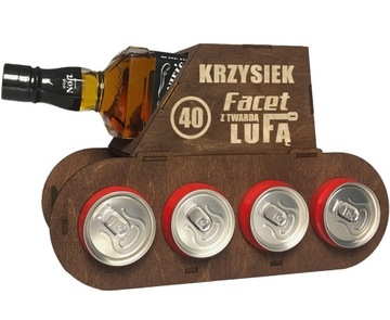 DREWNIANY CZOŁG NA WHISKY ŚMIESZNY PREZENT NA URODZINY Z WŁASNYM IMIENIEM