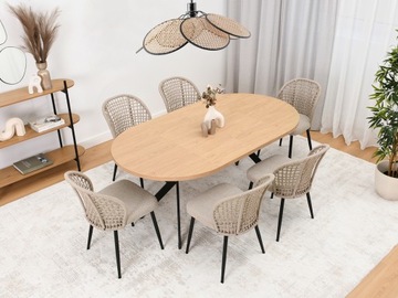 ЛЕГКИЙ, ПРОЧНЫЙ СТУЛ В СТИЛЕ БОХО, ВЕРЕВОЧНЫЙ МОЭ, ПЕСОЧНО-БЕЖЕВЫЙ БУКЛ