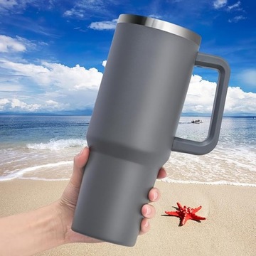DUŻY KUBEK TERMICZNY Z UCHWYTEM I SŁOMKĄ TERMOS DUŻY 1000ML - XXL