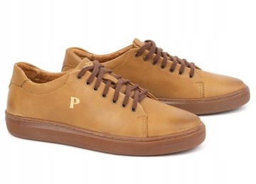 Polbut buty męskie skórzane sneakersy polskie sznurowane 2127 camelowe 40