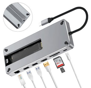 HUB Obudowa Dysk SSD NVME SATA M.2 USB-C 3.2 HDMI 4K 60Hz PD 100W