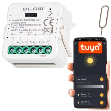 WŁĄCZNIK ŚWIATŁA ŚCIEMNIACZ REGULATOR 2 OBWODY DOPUSZKOWY WiFi TUYA SMART