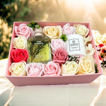 Flower Box мыло цветы СВЕЧА в коробочке ПОДАРОК ​​ко Дню матери
