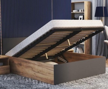 SOLIDNE Łóżko podwójne drewniane Z POJEMNIKIEM ZAGŁÓWKIEM 140x200 + MATERAC