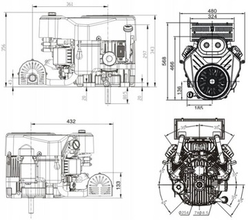 LC2P76F LONCIN Silnik spalinowy 635cm3 20,0KM 80mm/25,4mm 2-cyl V-TWIN