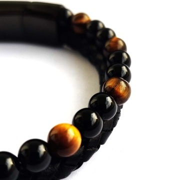 Bransoletka męska skórzana, REGULOWANA tygrysie oko, tiger eye Versatile