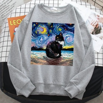 Winter Simple Women'S Sweatshirt Cat Starry Sky Un