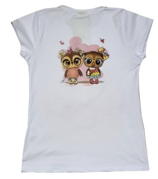 БЛУЗКА футболка с принтом СОВА, белая 146 СК84