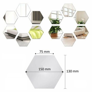 Декоративное зеркало большое шестигранное сотовое самоклеющееся Набор из 12 шт.