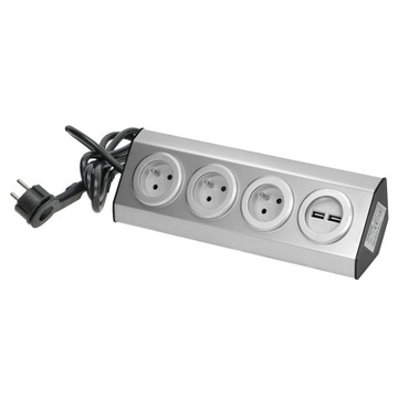 GNIAZDO MEBLOWE KUCHENNE MONTAŻ NA RZEPY VIRONE FS-4 ORNO 3x2P+Z USB 1,5m