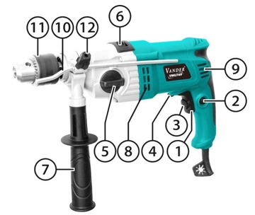2-СКОРОСТНАЯ УДАРНАЯ ДРЕЛЬ 1200 ВТ, КОРПУС VANDER