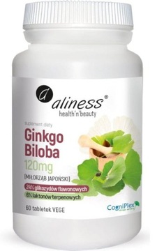 Ginkgo Biloba (miłorząb japoński) 120 mg 60 Vege tabletek Aliness