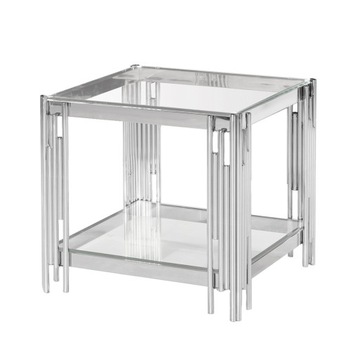 SREBRNY STOLIK KAWOWY GLAMOUR BLAT SZKLANY 55x55CM