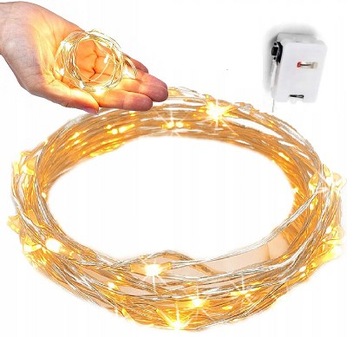 LAMPKI DRUCIKI 20 LED BATERIE BIAŁE CIEPŁE ŚWIATŁO