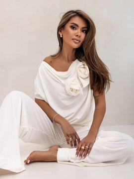 КОМПЛЕКТ COCOMORE БЛУЗКА С ЦВЕТОМ И БРЮКИ PALAZZO ROSSA eCRU M/38