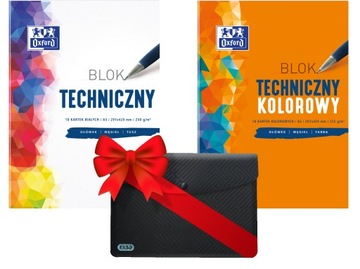 2x Blok Techniczny A3 biały,kolorowy+GRATIS OXFORD