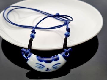 Wisiorek Duży Ceramiczny Kotek Kot Ręczie Robiony