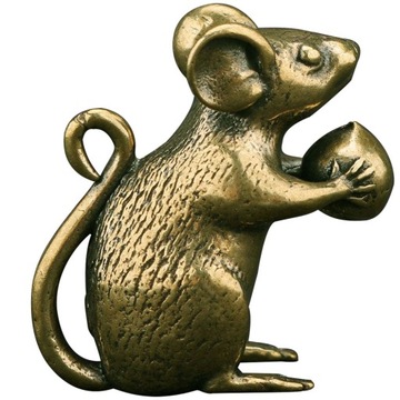 Stary mosiężny ornament w kształcie myszy złoty 3,00X3,00X1,50CM